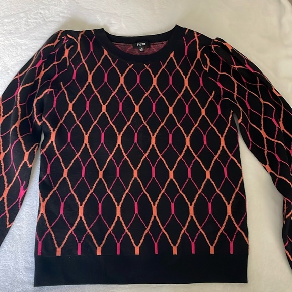 Fate Sweaters - Fate black sweater with pink and orange graphic design